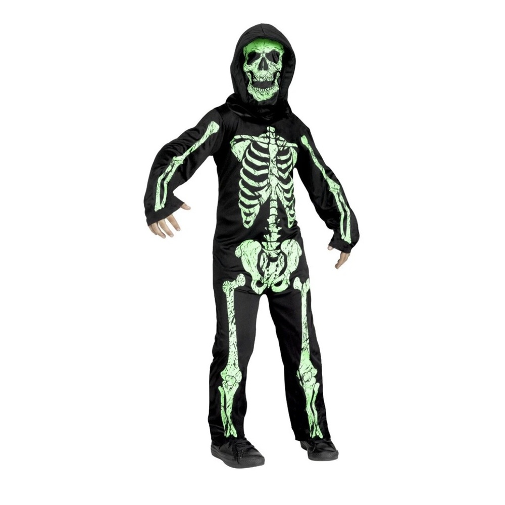 NWT Boy's Skeleton Phantom Halloween Costume Jumpsuit Hood with Face Mask Small